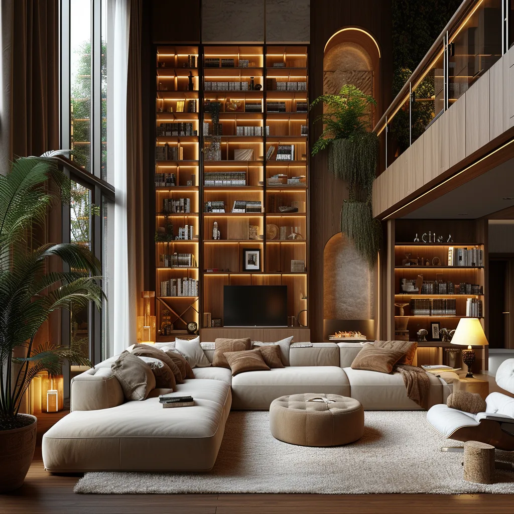 Warm contemporary living room with soft neutral upholstery