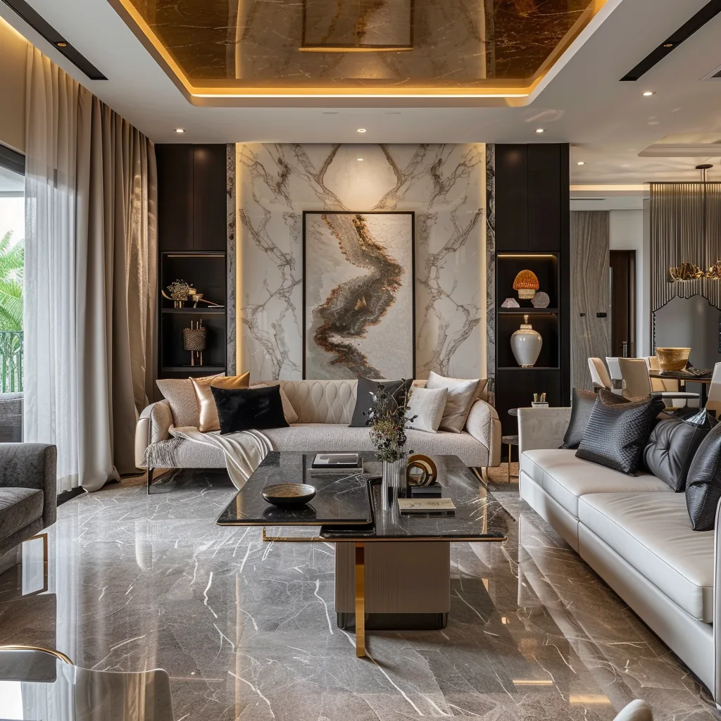 Refined residential interior with layered lighting